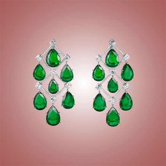 Emerald and diamond chandelier earrings