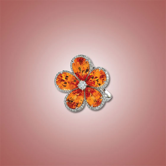 Mandarin Garnet and Diamond Flower Ring