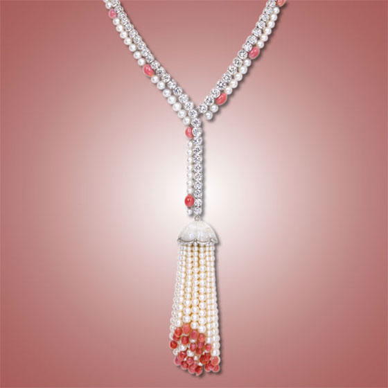 Conch Pearl, Diamond, Pearl and Mother of Pearl Sautoir