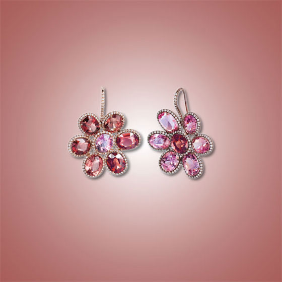 Spinel and Diamond Flower Earpendants