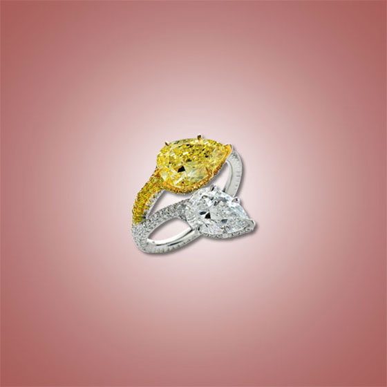 Fancy Vivid Yellow and Diamond Twin Ring